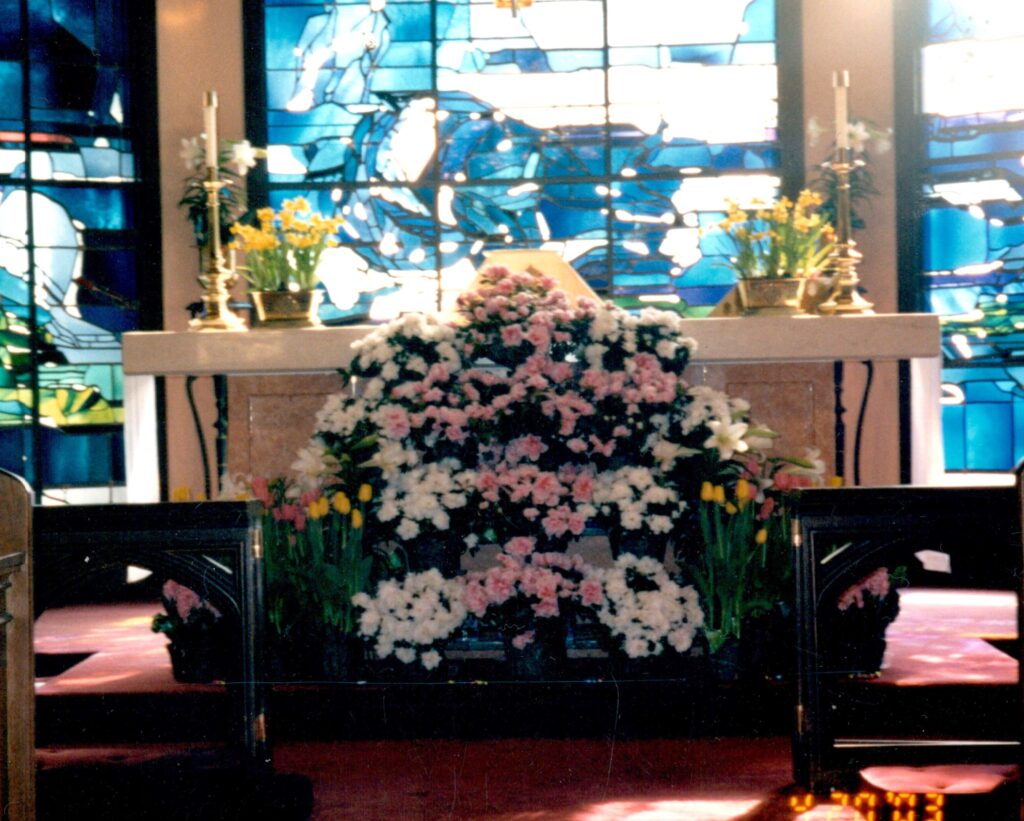 Easter flowers in the saint johns episcopal chapel