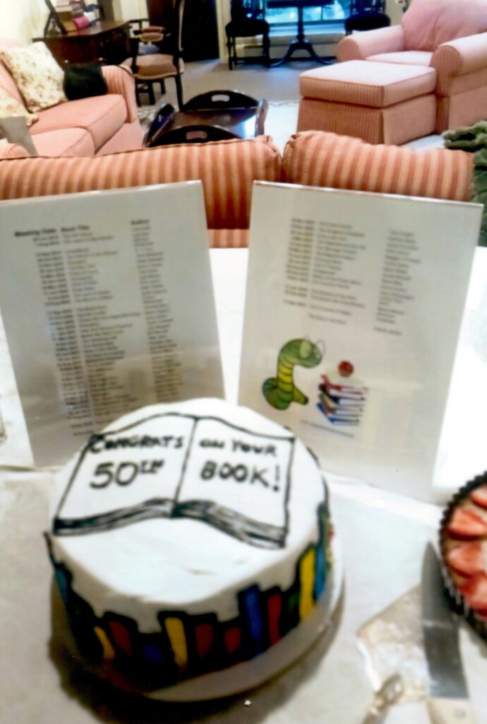 cake decorated to celebrate the saint johns book club fiftieth book